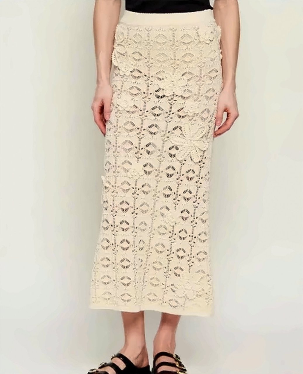 Pinko Anthemis Openwork Crochet Midi Skirt Neutraal
