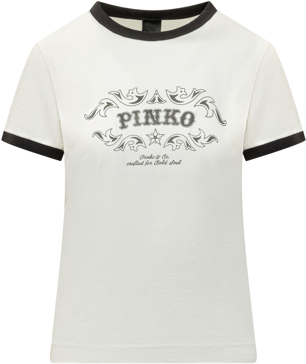 Pinko T-shirt con Stampa Logo e Profili a Contrasto Wit