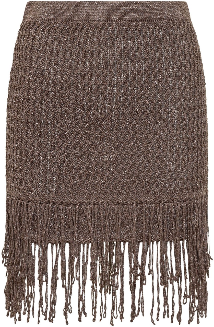 Pinko Gonna in Maglia con Frange Taupe