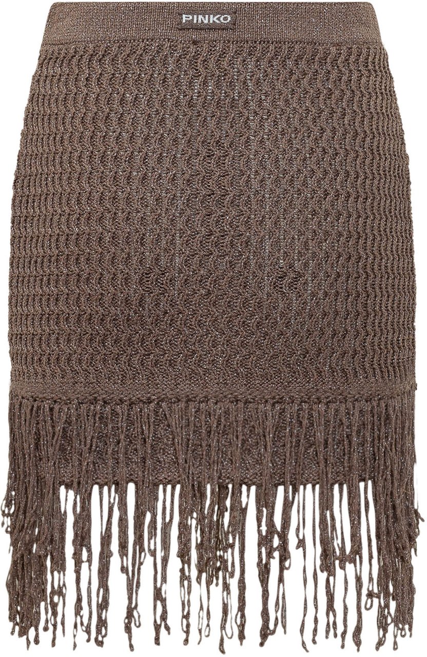 Pinko Gonna in Maglia con Frange Taupe