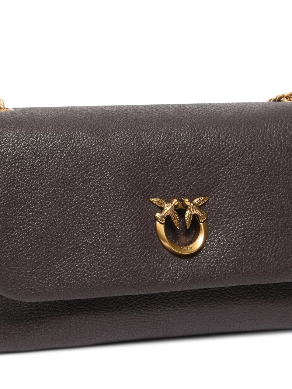Pinko Rectangular Pebbled Leather Shoulder Bag With Gold-Tone Chain Zwart