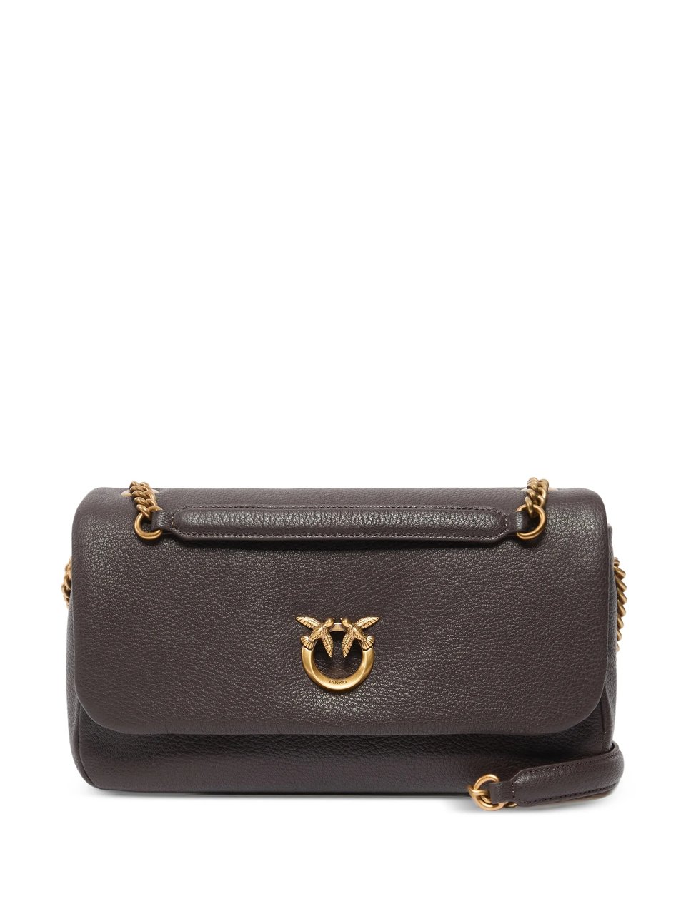 Pinko Rectangular Pebbled Leather Shoulder Bag With Gold-Tone Chain Zwart