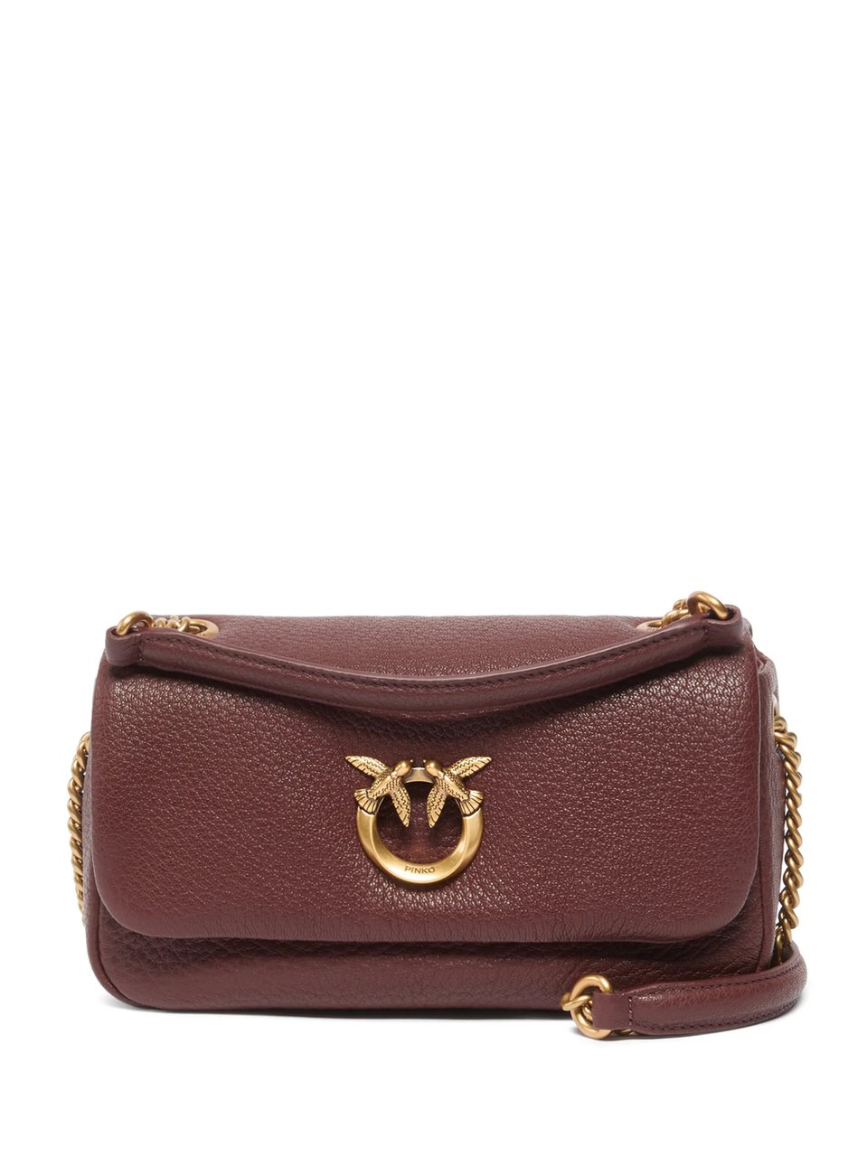 Pinko Textured Leather Handbag with Gold-Tone Chain Detail Maroon