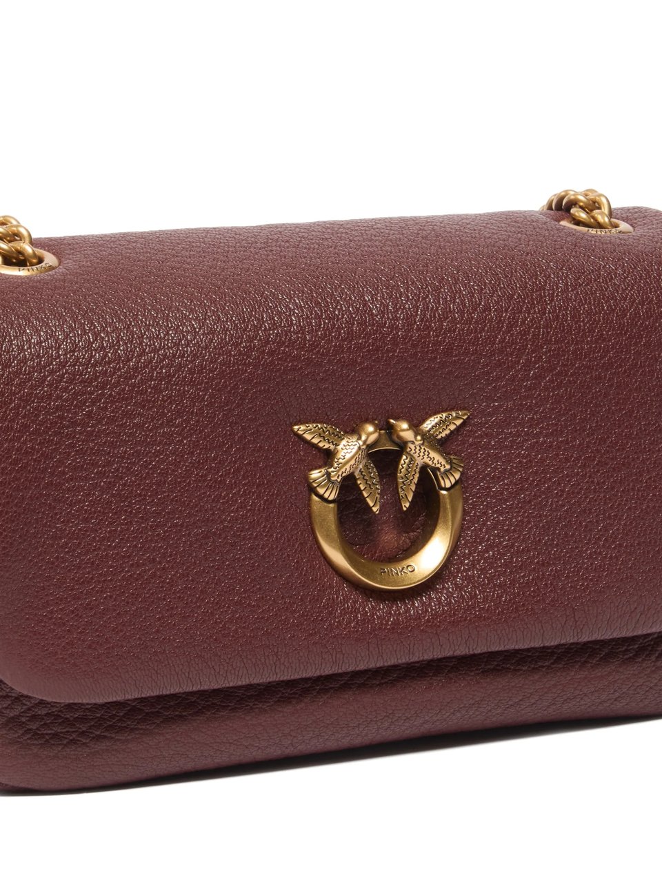 Pinko Textured Leather Handbag with Gold-Tone Chain Detail Maroon