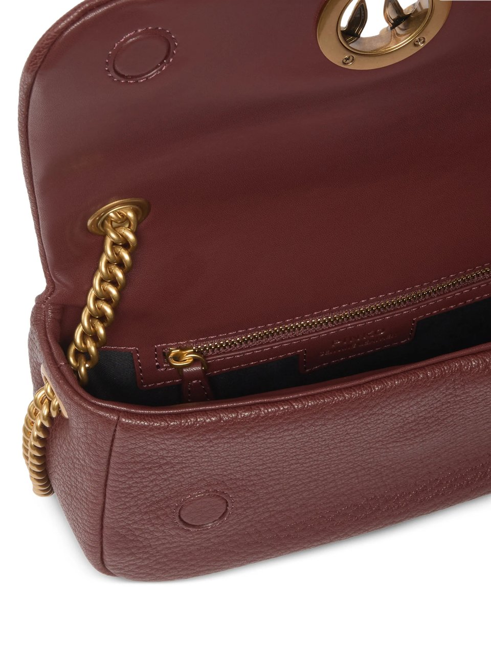 Pinko Textured Leather Handbag with Gold-Tone Chain Detail Maroon
