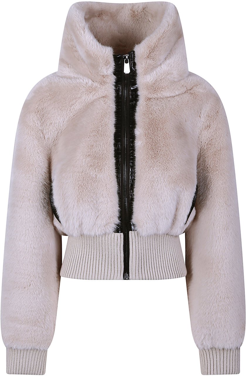 Pinko Bagels Faux Fur Bomber Jacket Nude Beige