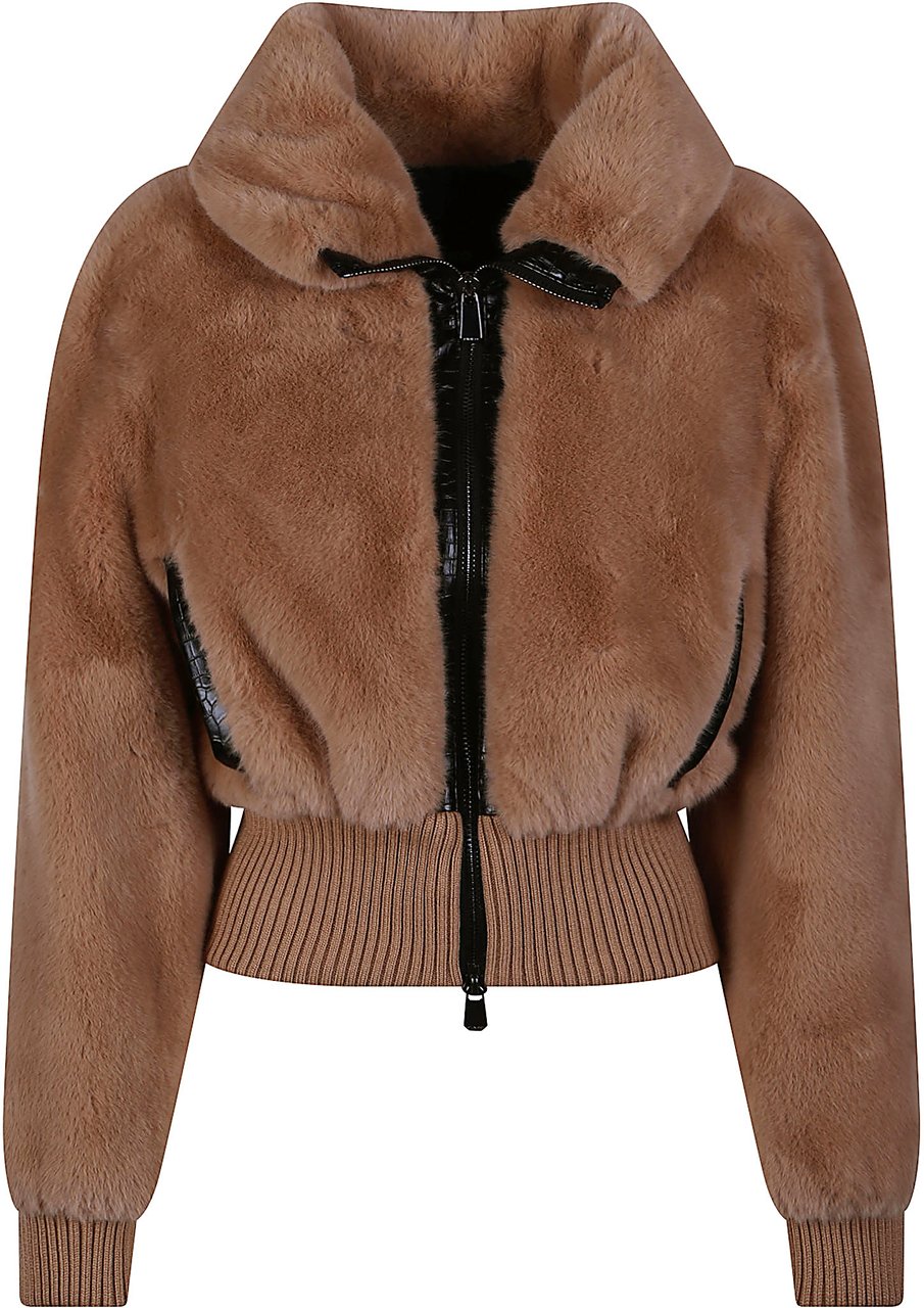 Pinko Bagels Faux Fur Bomber Jacket Nude Beige
