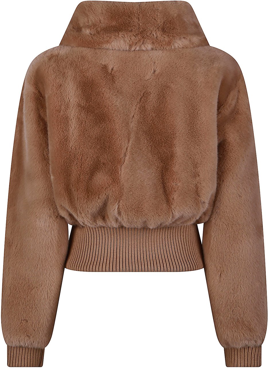Pinko Bagels Faux Fur Bomber Jacket Nude Beige