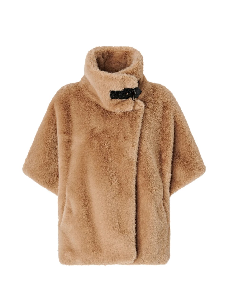Pinko Plush Short-Sleeved Faux Fur Jacket with High Collar Bruin