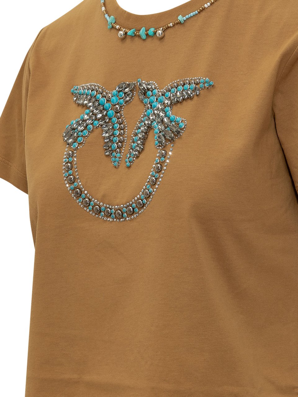 Pinko T-shirt con Ricamo Frontale Beige