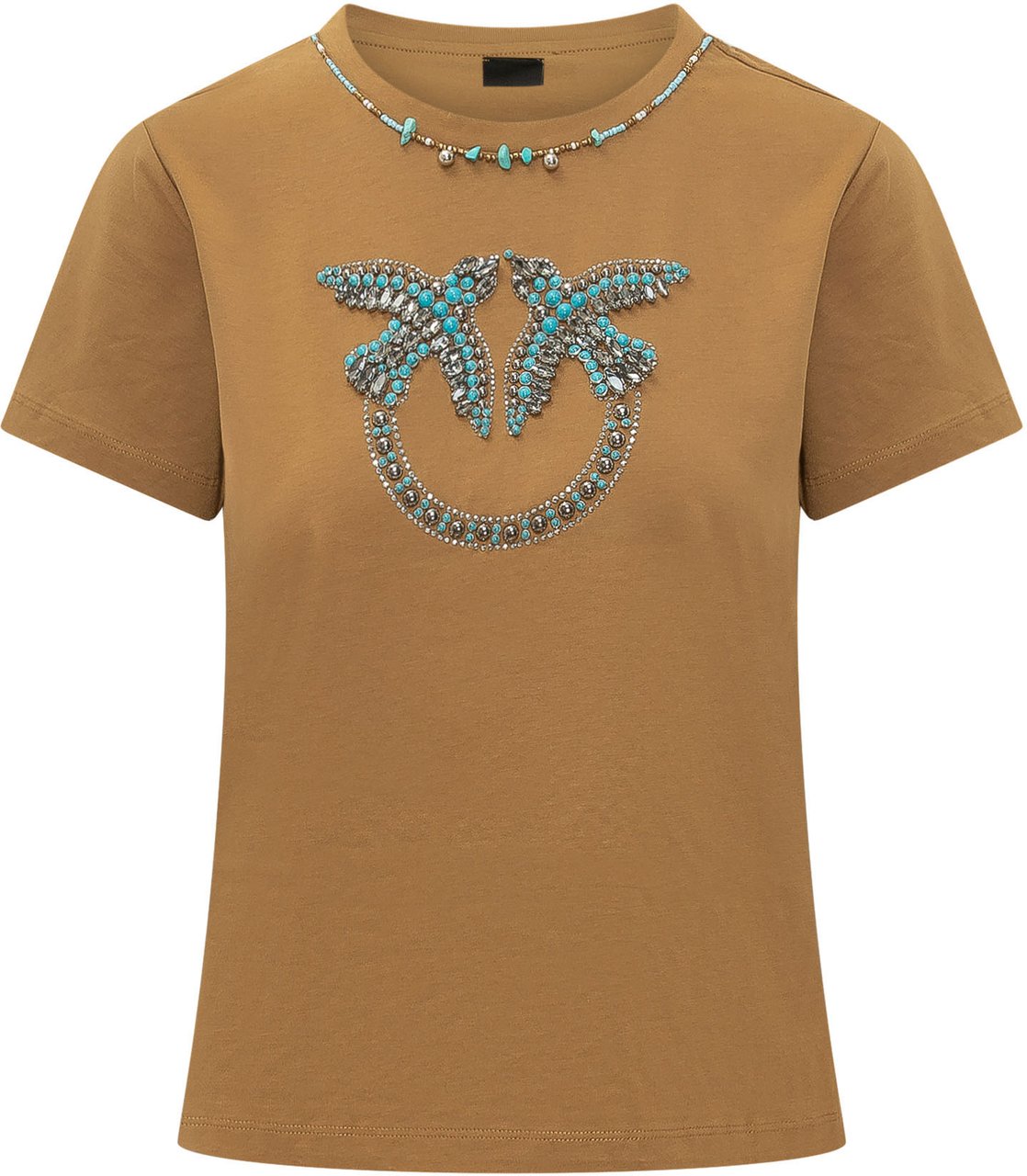 Pinko T-shirt con Ricamo Frontale Beige