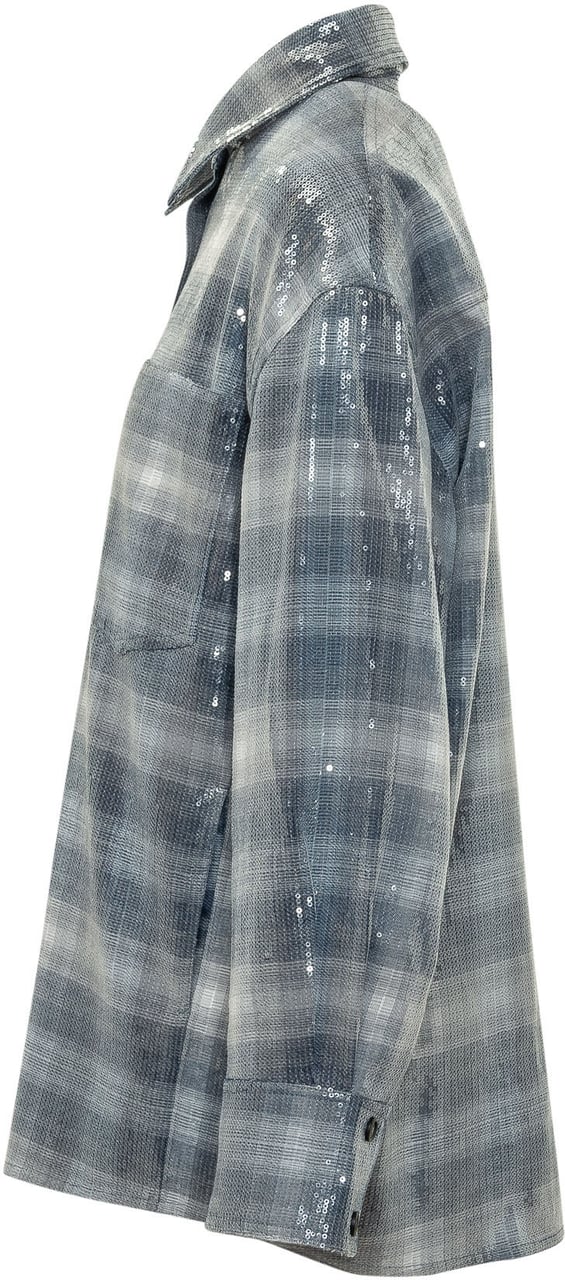 Pinko Orchidea Overshirt Check con Paillettes Grijs