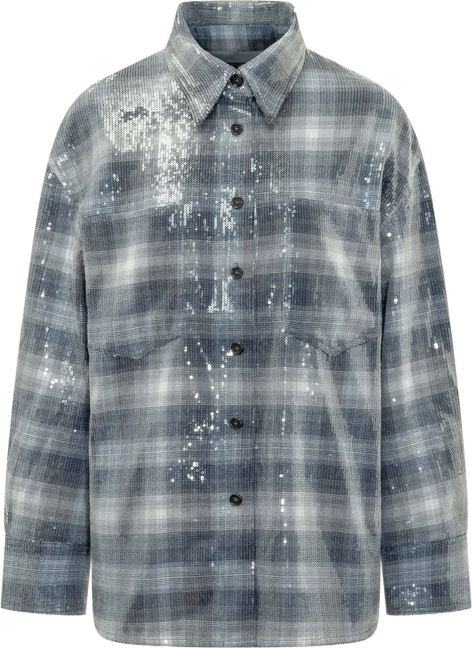 Pinko Orchidea Overshirt Check con Paillettes Grijs