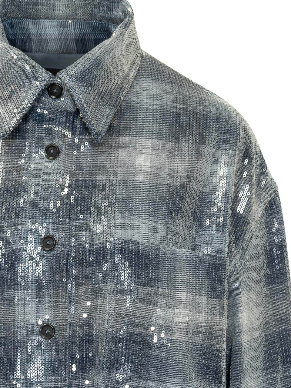 Pinko Orchidea Overshirt Check con Paillettes Grijs
