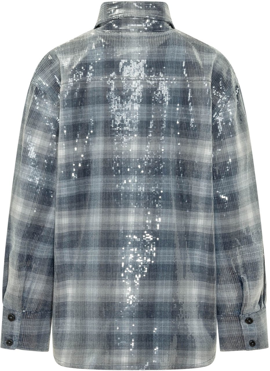 Pinko Orchidea Overshirt Check con Paillettes Grijs