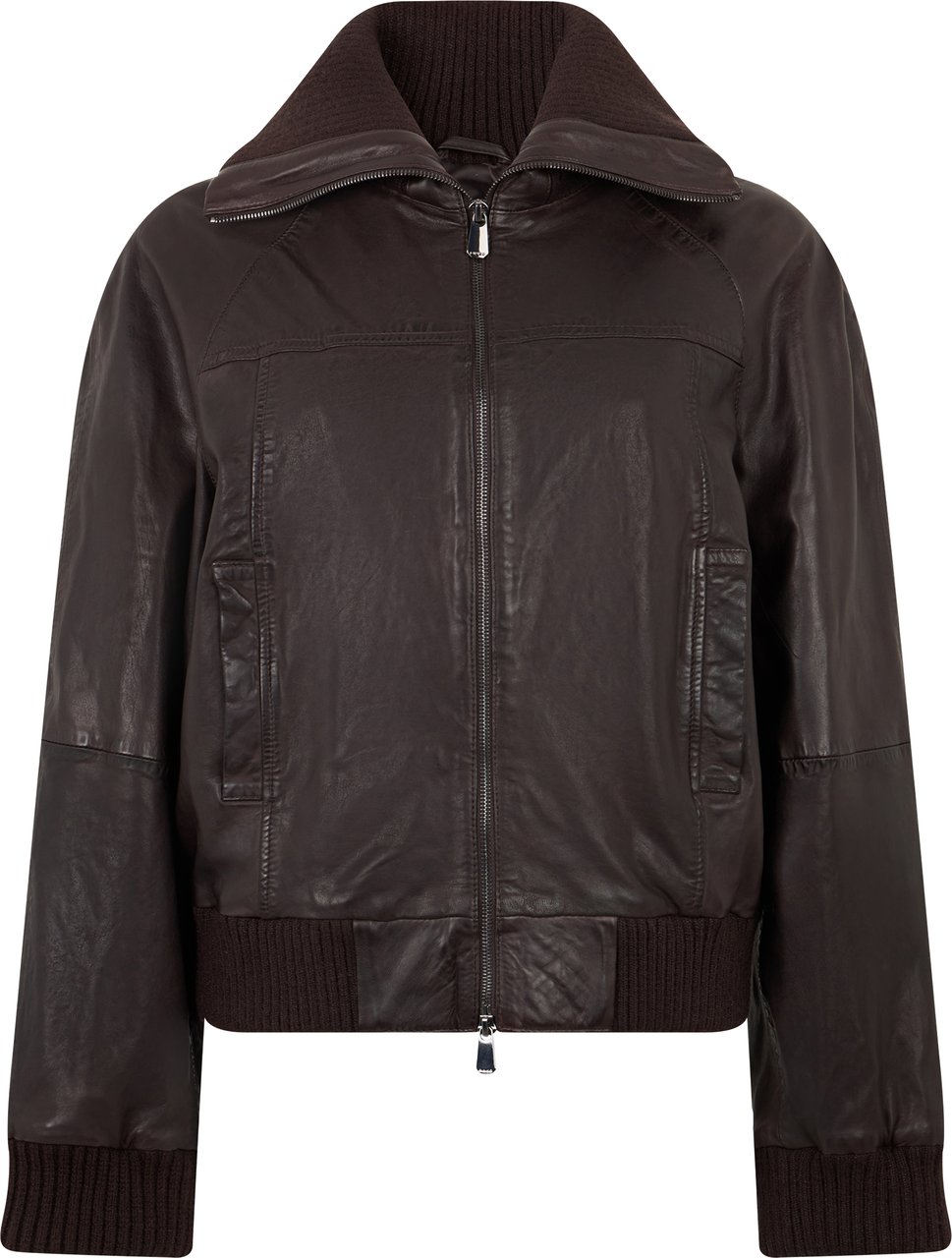 Pinko Leather jacket with knit inserts Bruin