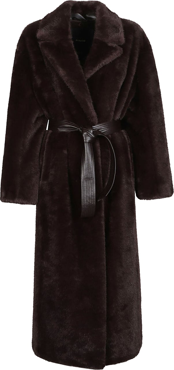 Pinko Calendula Faux Fur Long Coat Brown Bruin