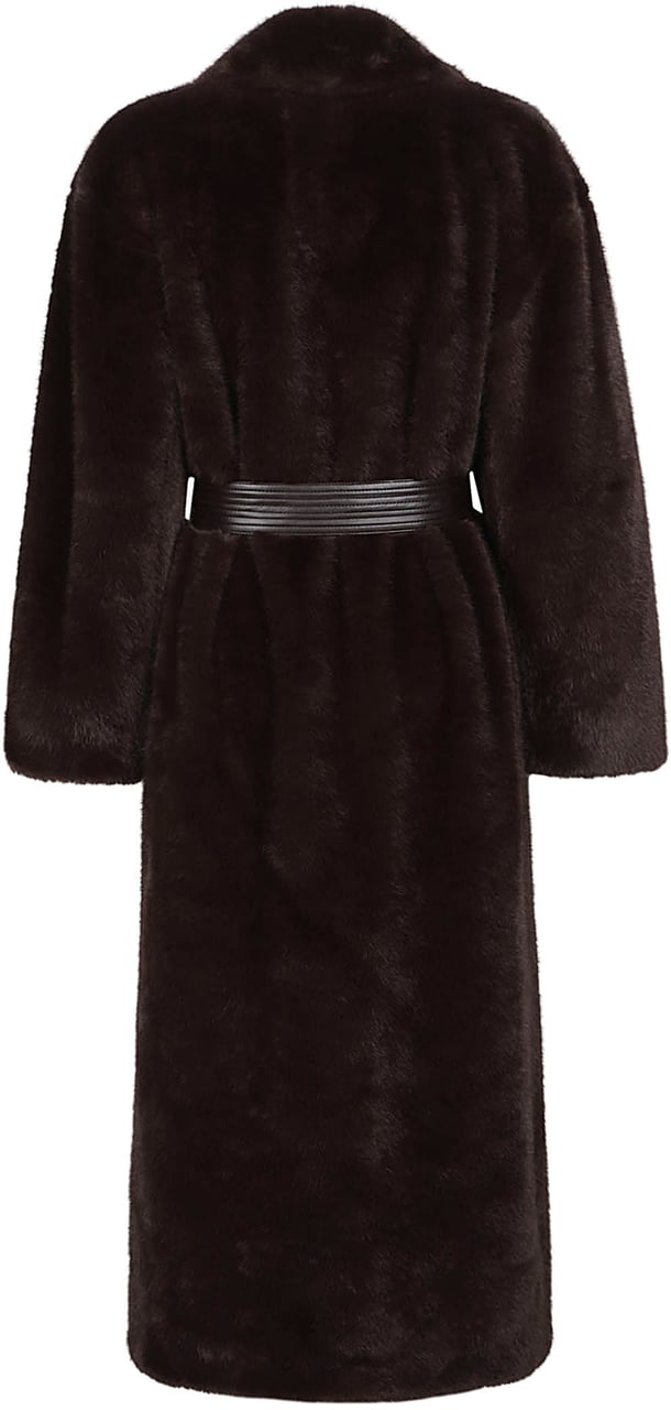 Pinko Calendula Faux Fur Long Coat Brown Bruin