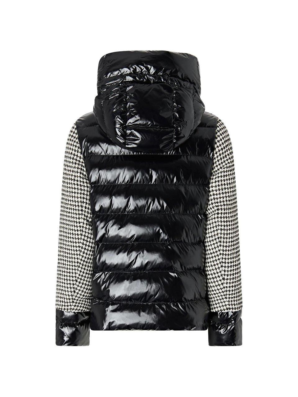 Pinko Cropped Houndstooth Tweed Jacket With Glossy Quilted Detailing Grijs