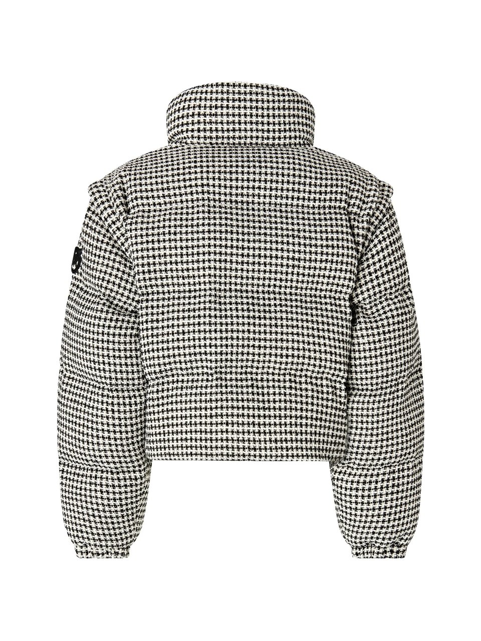 Pinko Cropped Houndstooth Tweed Jacket With Glossy Quilted Detailing Grijs