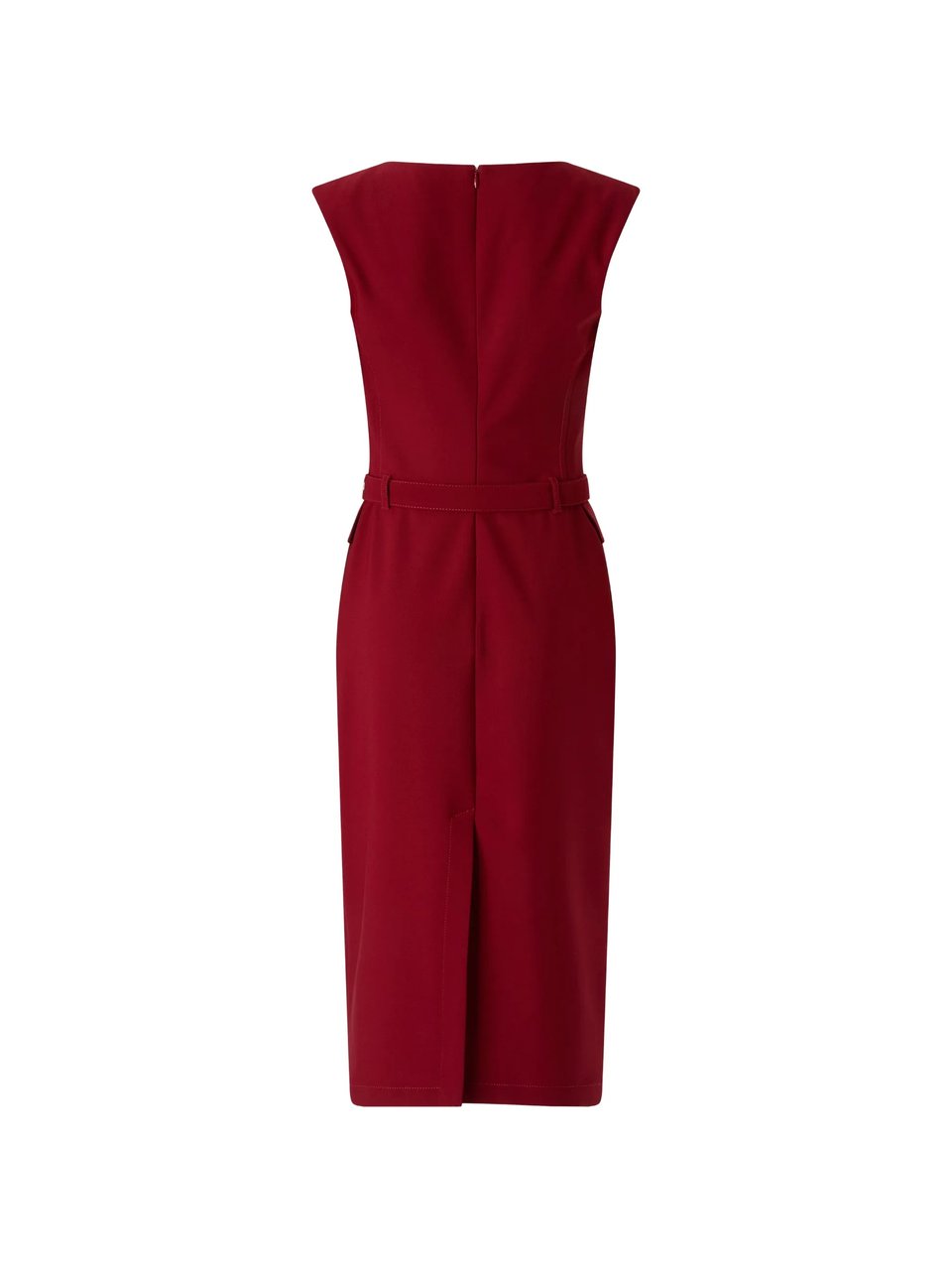 Pinko Fitted Red Crepe Midi Dress with Matching Belt Rood