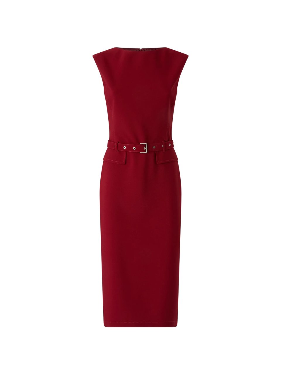 Pinko Fitted Red Crepe Midi Dress with Matching Belt Rood