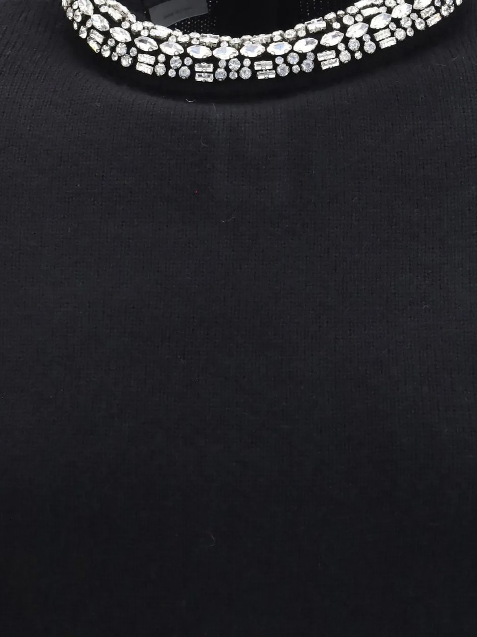Pinko Black Cropped Wool Sweater with Embellished Neckline Zwart