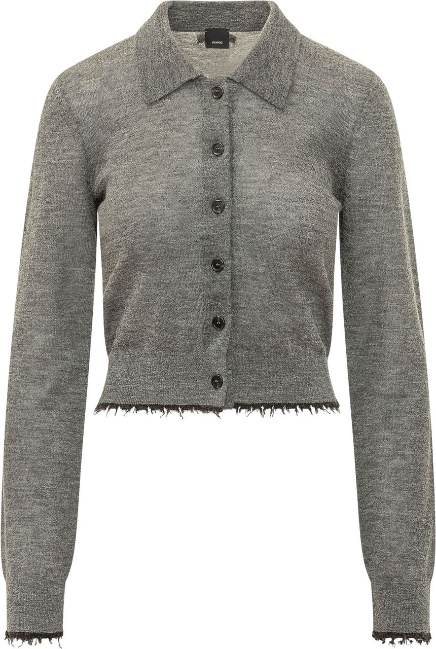 Pinko Madrid Cardigan con Bordi Sfrangiati Grijs