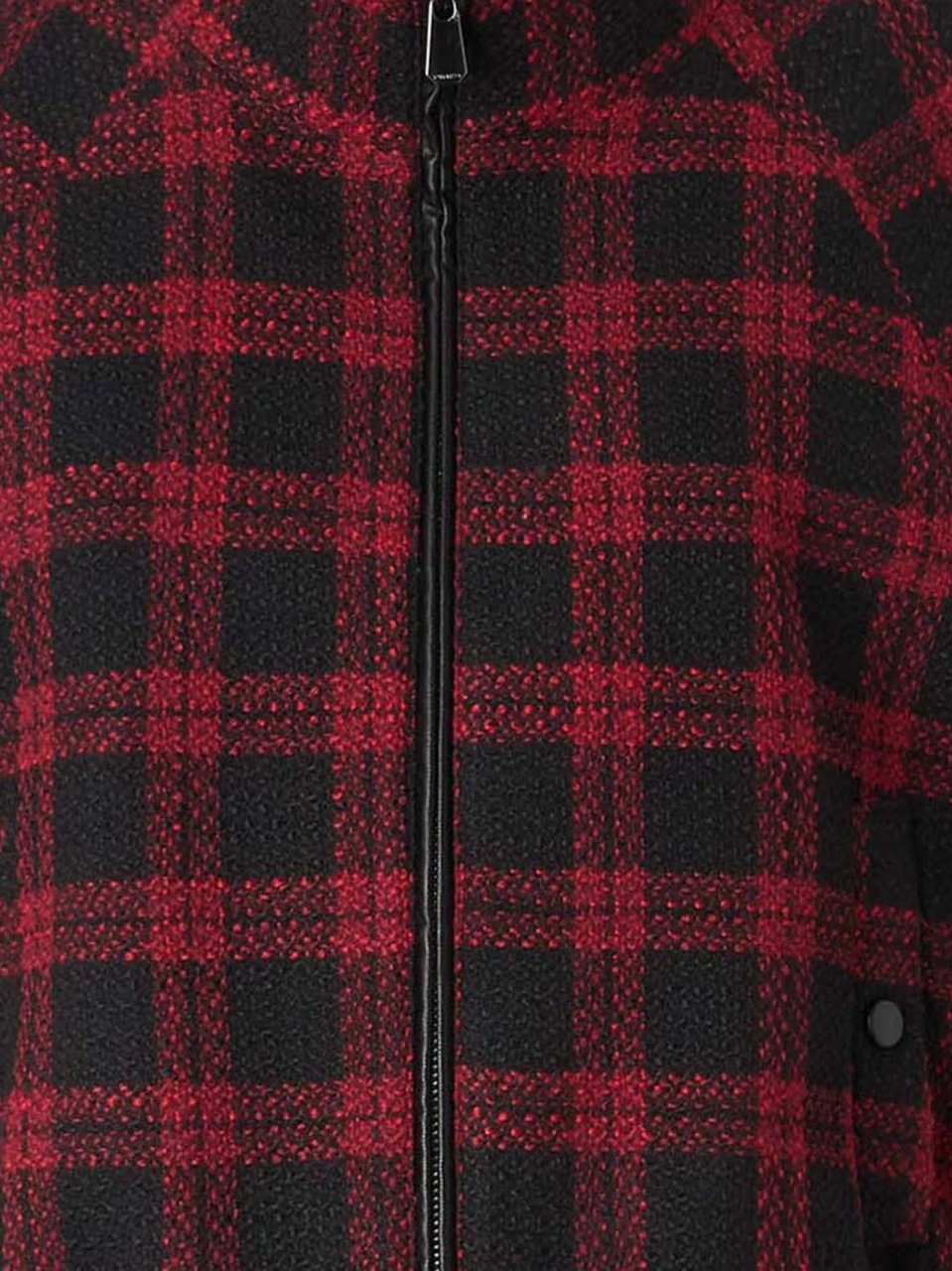 Pinko Cropped Red And Black Checkered Tweed Gilet With High Collar Zwart