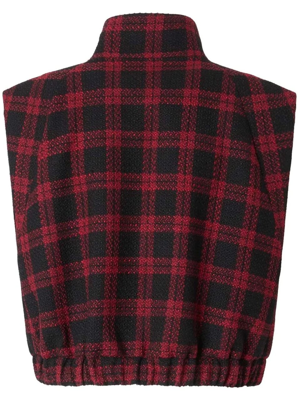 Pinko Cropped Red And Black Checkered Tweed Gilet With High Collar Zwart