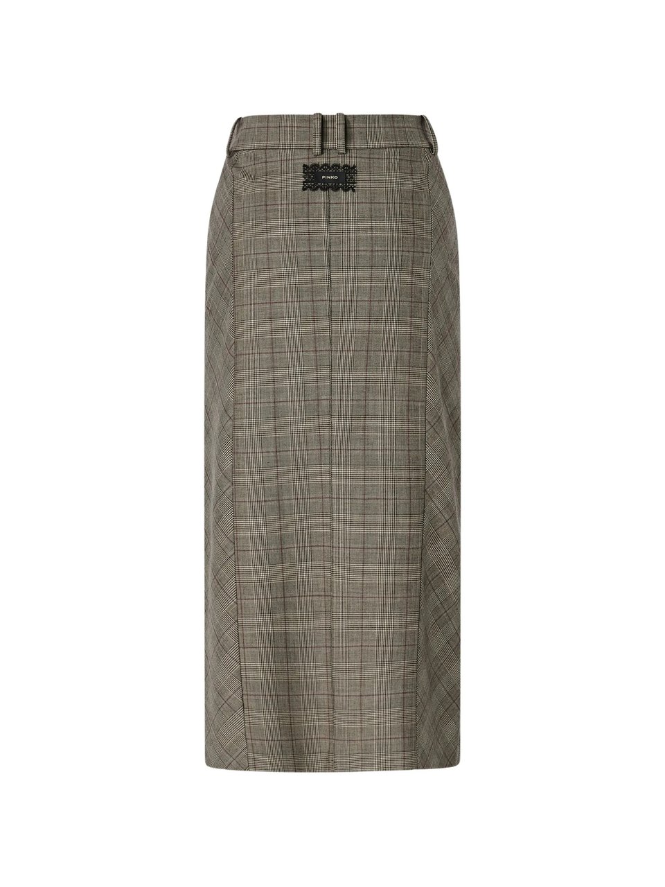Pinko Front Slit Plaid Midi Skirt with Tailored Fit Grijs
