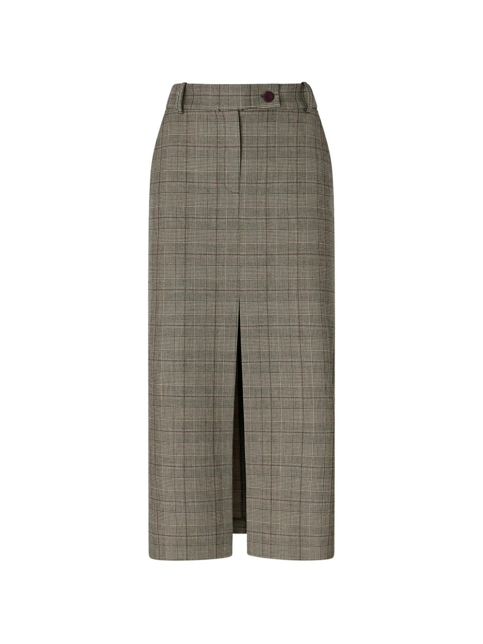 Pinko Front Slit Plaid Midi Skirt with Tailored Fit Grijs