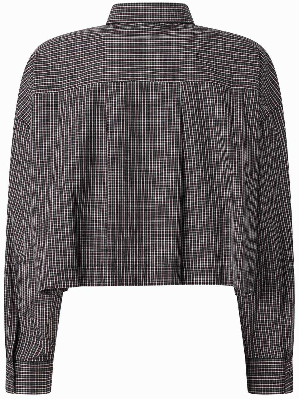 Pinko Cropped Checkered Shirt With Classic Collar And Decorative Tie Grijs