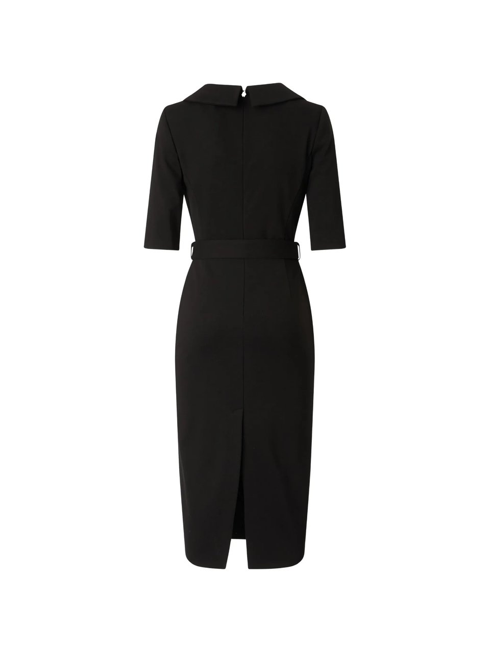 Pinko Tailored Black Midi Dress With V-Neckline And Decorative Belt Zwart