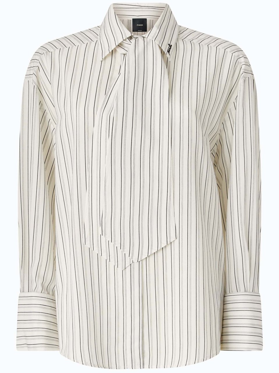 Pinko Long-Sleeved Blouse With Asymmetrical Front Detail And Contrasting Stripes Neutraal