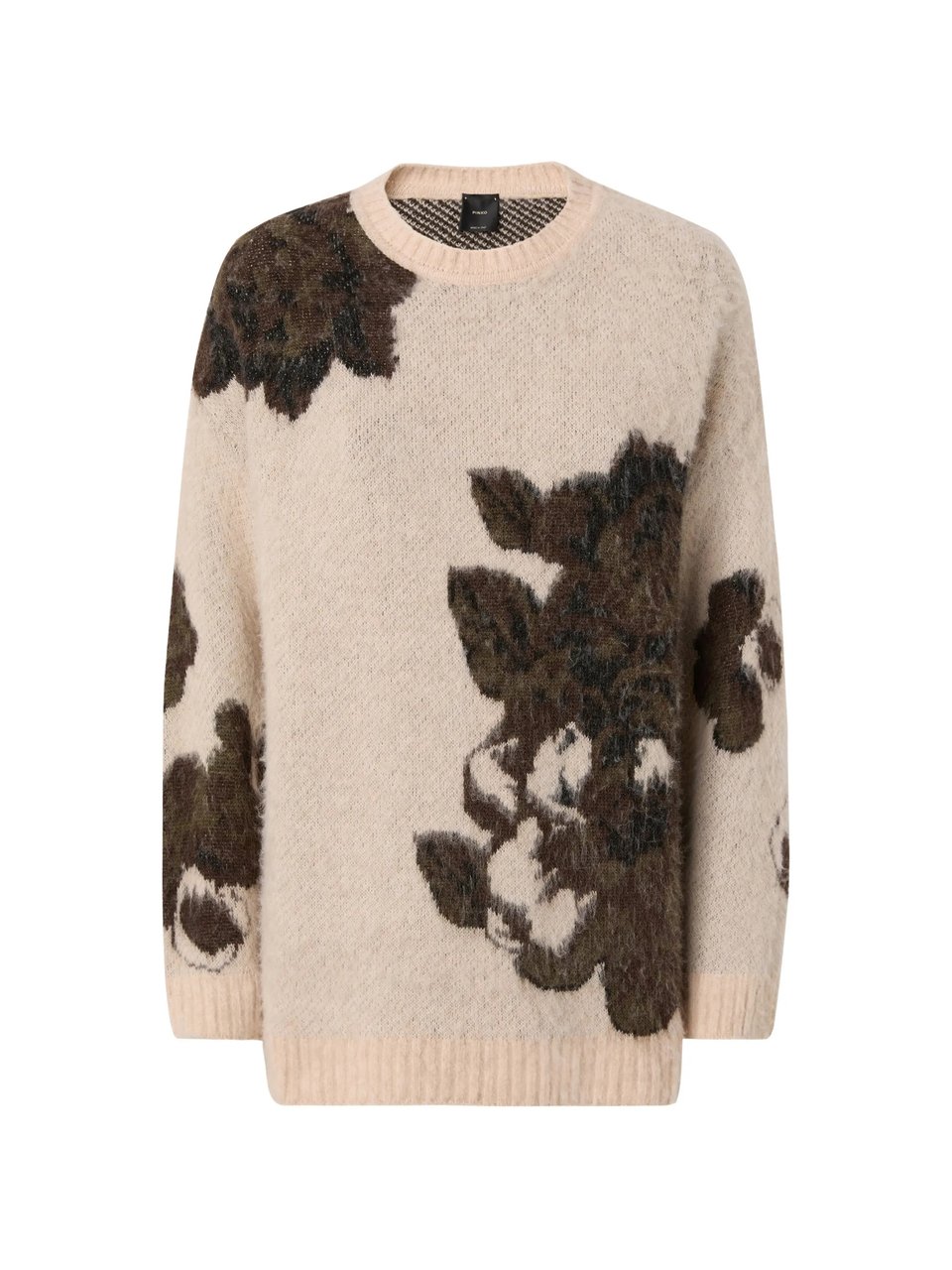 Pinko Relaxed Fit Soft Jacquard Sweater with Floral Patterns Neutraal