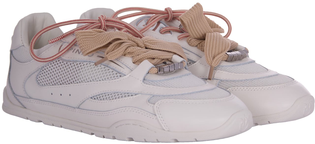 Pinko Minimalist White Sneakers with Technical Mesh Paars