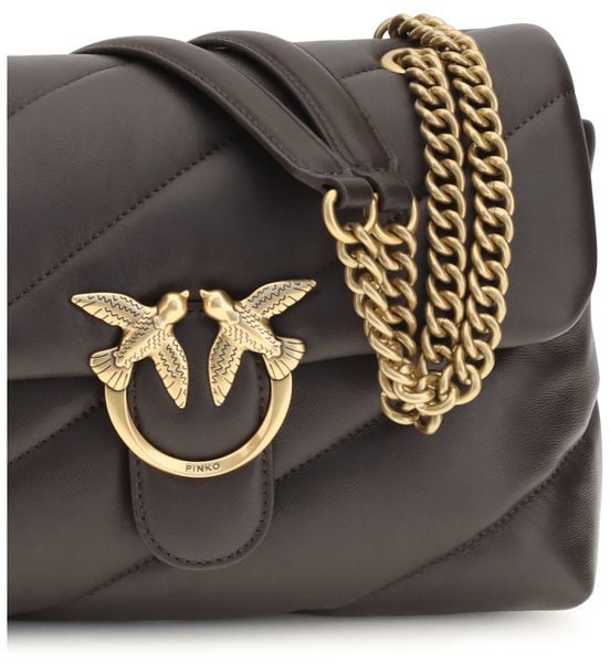PINKO Brown Calf Leather Bos Taurus Shoulder Bag Bruin