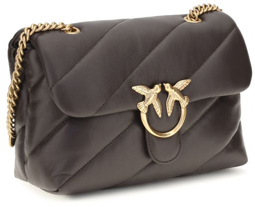 PINKO Brown Calf Leather Bos Taurus Shoulder Bag Bruin