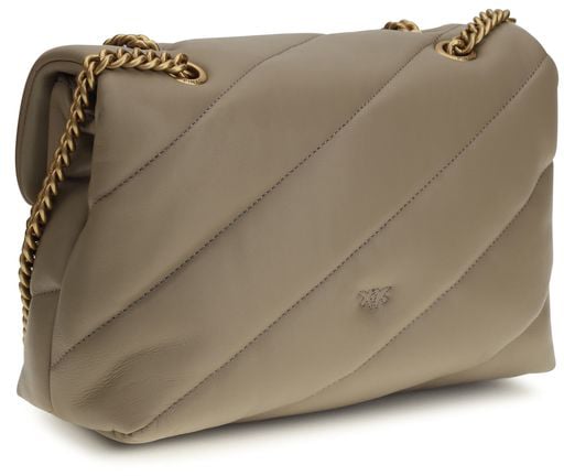 PINKO Gray Calf Leather Bos Taurus Shoulder Bag Grijs