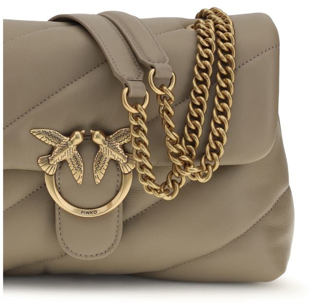 PINKO Gray Calf Leather Bos Taurus Shoulder Bag Grijs