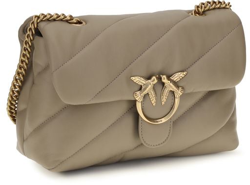 PINKO Gray Calf Leather Bos Taurus Shoulder Bag Grijs