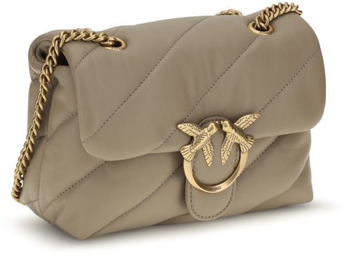PINKO Beige Calf Leather Bos Taurus Shoulder Bag Beige