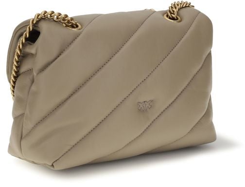 PINKO Beige Calf Leather Bos Taurus Shoulder Bag Beige