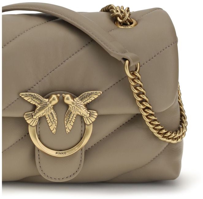 PINKO Beige Calf Leather Bos Taurus Shoulder Bag Beige