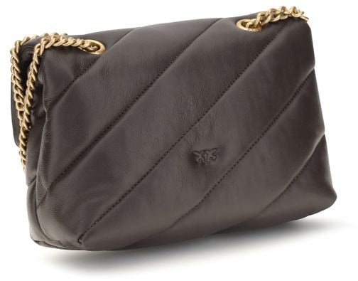 PINKO Brown Calf Leather Bos Taurus Shoulder Bag Divers