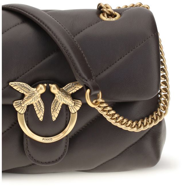 PINKO Brown Calf Leather Bos Taurus Shoulder Bag Divers