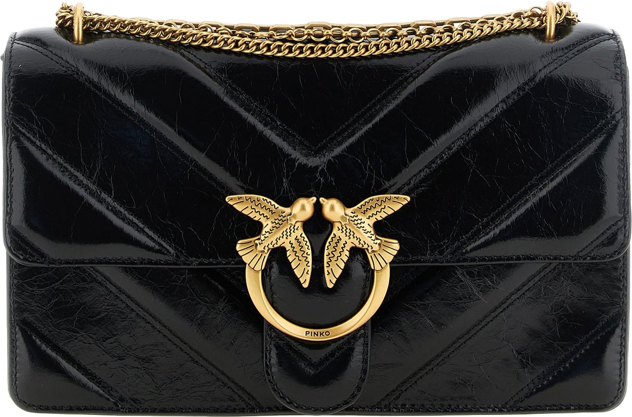 PINKO Black Calfskin Shoulder Bag Zwart
