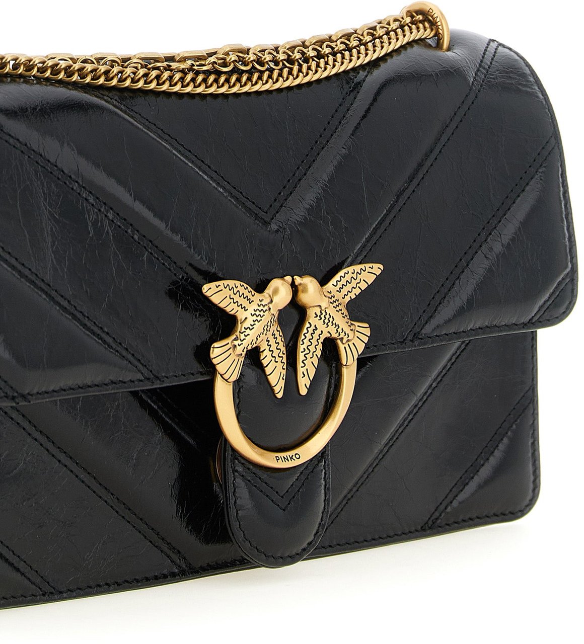 PINKO Black Calfskin Shoulder Bag Zwart