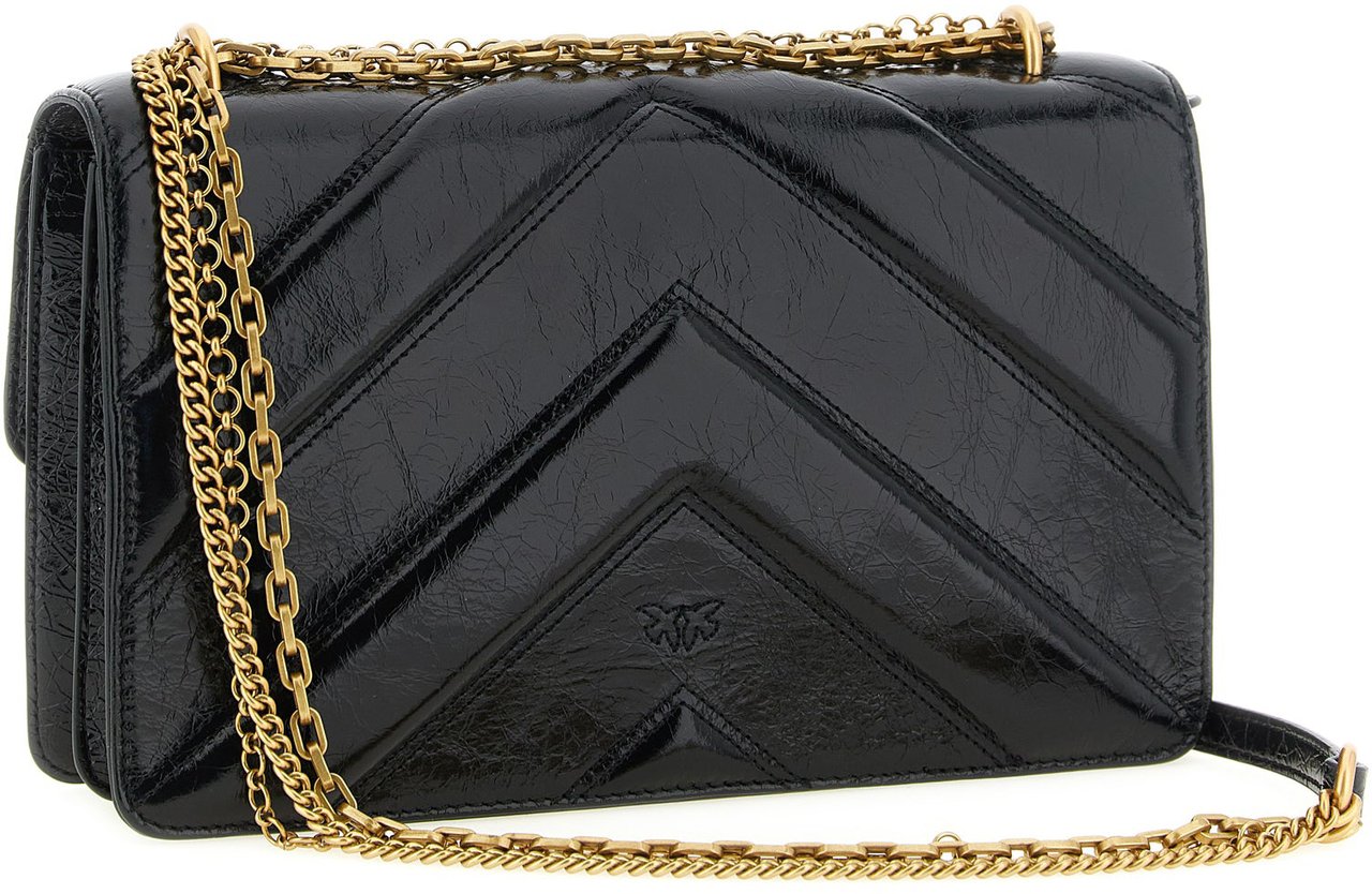 PINKO Black Calfskin Shoulder Bag Zwart